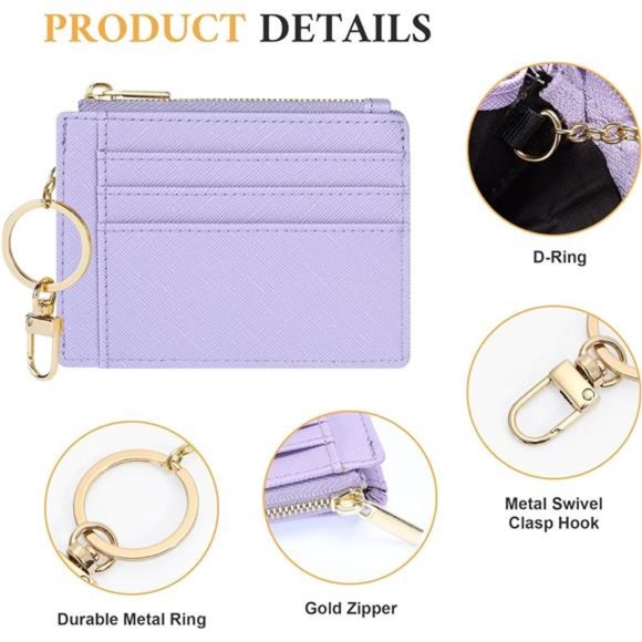 Card Case Slim Front Pocket Wallet for Women Credit Card Holder with Keychain - Picture 3 of 6